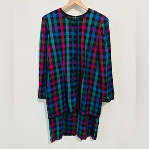 Vintage Yves Cossette Depeche Mode Multicolor Check Plaid Print Dress Size 16